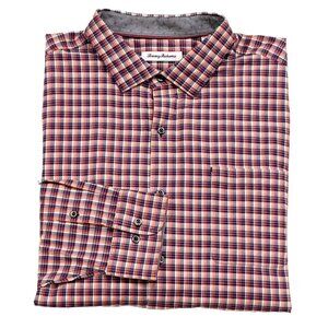 Tommy Bahama Lindi Check Plaid Woven Shirt Men’s XXL Red Sail Long Sleeve